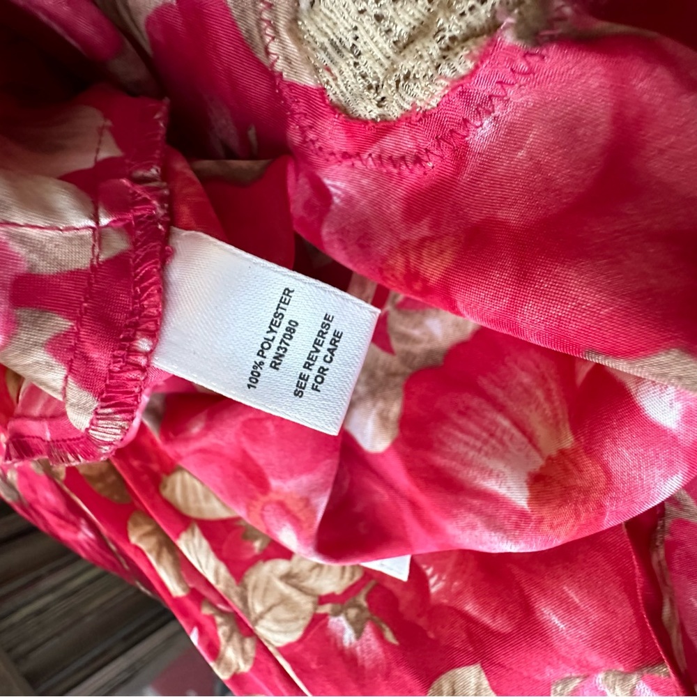 Red/tan Floral Print Silky Nightie - Picture 5 of 6